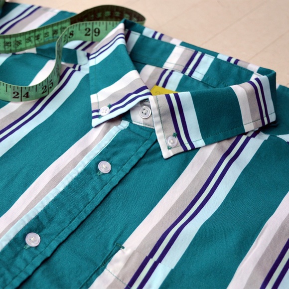 Retro Stripe Printed Short Sleeve Shirt - Picture 5 of 6